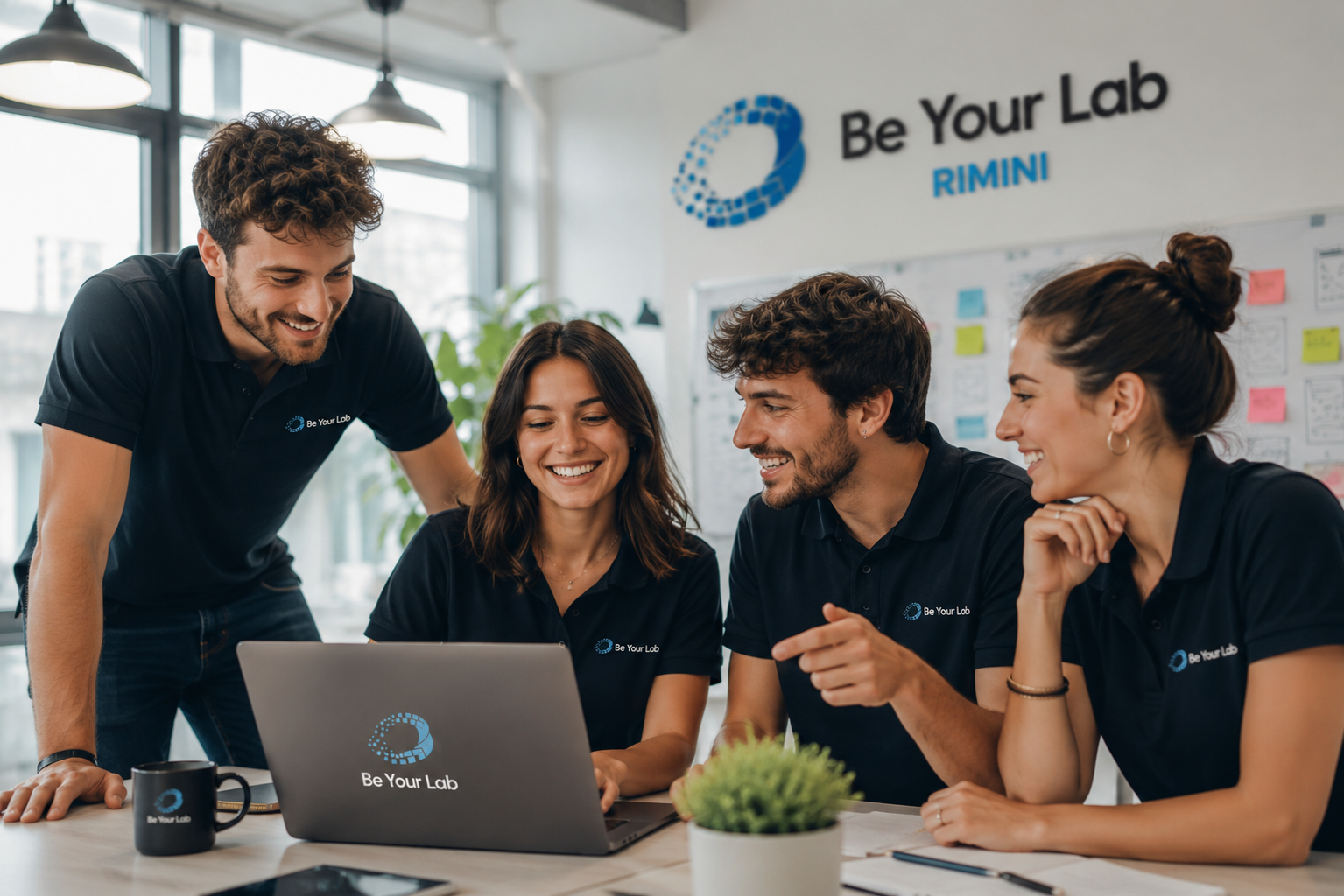 Il team Be Your Lab impegnato in una attività brainstorming di progettazione